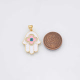 Hamsa evil eye hand of fatima charm 18k Gold Filled Charm Bar Bracelets and Necklaces Silver Pave CZ Minimalist Charms