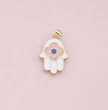 Hamsa evil eye hand of fatima charm 18k Gold Filled Charm Bar Bracelets and Necklaces Silver Pave CZ Minimalist Charms