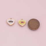 Evil Eye heart charm 22k Gold Filled for Charm Bar Bracelets and Necklaces Gold Pave CZ Minimalist Charms