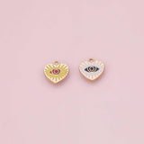 Evil Eye heart charm 22k Gold Filled for Charm Bar Bracelets and Necklaces Gold Pave CZ Minimalist Charms
