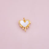Bleeding melting heart charm with mother of pearl face 18K gold filled bracelet charm necklace pendant minimalist charms cz pave