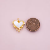 Bleeding melting heart charm with mother of pearl face 18K gold filled bracelet charm necklace pendant minimalist charms cz pave