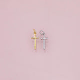 Sword charm 18k Gold Filled for Charm Bar Bracelets and Necklaces Gold Pave CZ Minimalist Charms