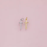 Sword charm 18k Gold Filled for Charm Bar Bracelets and Necklaces Gold Pave CZ Minimalist Charms