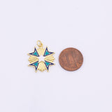 Star Sunburst Cross Charm Pendant 21mm 18K Gold Filled for Charm Bar Bracelets and Necklaces White Gold Silver Pave CZ Minimalist Charms