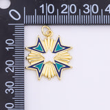 Star Sunburst Cross Charm Pendant 21mm 18K Gold Filled for Charm Bar Bracelets and Necklaces White Gold Silver Pave CZ Minimalist Charms