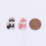 Enamel Cat Fox 18K Gold Filled for Charm Bar Bracelets and Necklaces White Gold Silver Pave CZ Minimalist Charms