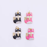 Enamel Cat Fox 18K Gold Filled for Charm Bar Bracelets and Necklaces White Gold Silver Pave CZ Minimalist Charms