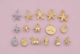 Star Fish Sea Shell Ocean Beach Mixed Charm Selection 18K Gold Filled Charm for Charm Bar Bracelets Necklaces Charms Gold Filled Charms Mini
