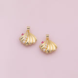 Sea shell clam oyster with pearl ruby charm Ocean Beach charm 18k Gold Filled Charm Bar Bracelets and Necklaces Silver Pave CZ Charms