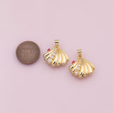 Sea shell clam oyster with pearl ruby charm Ocean Beach charm 18k Gold Filled Charm Bar Bracelets and Necklaces Silver Pave CZ Charms