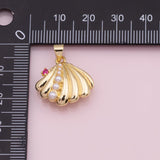 Sea shell clam oyster with pearl ruby charm Ocean Beach charm 18k Gold Filled Charm Bar Bracelets and Necklaces Silver Pave CZ Charms