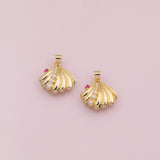 Sea shell clam oyster with pearl ruby charm Ocean Beach charm 18k Gold Filled Charm Bar Bracelets and Necklaces Silver Pave CZ Charms