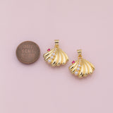 Sea shell clam oyster with pearl ruby charm Ocean Beach charm 18k Gold Filled Charm Bar Bracelets and Necklaces Silver Pave CZ Charms