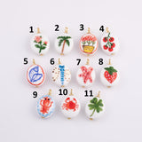 Hand-Painted Ceramic Rose Lobster Crab Strawberry Tomato Dragonfly Sea Shell Palm Tree Hand-Painted Double Sided charm Hand-made in USA