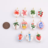 Hand-Painted Ceramic Rose Lobster Crab Strawberry Tomato Dragonfly Sea Shell Palm Tree Hand-Painted Double Sided charm Hand-made in USA