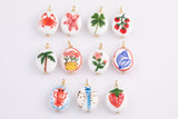 Hand-Painted Ceramic Rose Lobster Crab Strawberry Tomato Dragonfly Sea Shell Palm Tree Hand-Painted Double Sided charm Hand-made in USA