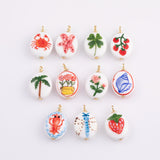 Hand-Painted Ceramic Rose Lobster Crab Strawberry Tomato Dragonfly Sea Shell Palm Tree Hand-Painted Double Sided charm Hand-made in USA