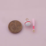 Baseball ball and bat Charm 18K Gold Filled Charm for Charm Bar Bracelets Necklaces Charms Gold Filled Charms Minimalist CZ Pave