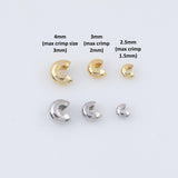 20pcs Gold Crimp Covers 4mm 3mm 2mm - Gold PVD Ion Plated Tarnish Resistant Crimp Covers