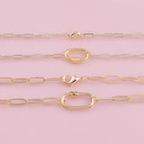 Ready to Wear and attach Charms - Charm bar necklace with charm screw clasp carabiner clasp 18K Gold Filled 18.5" Two Sizes