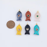 Gemstone Fish Pendant Natural Stone CZ Charm for Necklace Bracelet Jewelry Making DIY Supply