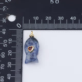 Gemstone Fish Pendant Natural Stone CZ Charm for Necklace Bracelet Jewelry Making DIY Supply