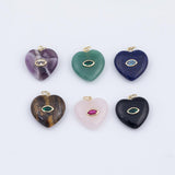 Gemstone Heart Pendant Natural Stone CZ Charm for Necklace Bracelet Jewelry Making DIY Supply