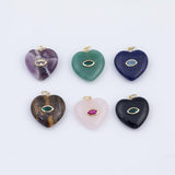 Gemstone Heart Pendant Natural Stone CZ Charm for Necklace Bracelet Jewelry Making DIY Supply