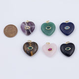 Gemstone Heart Pendant Natural Stone CZ Charm for Necklace Bracelet Jewelry Making DIY Supply