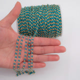 Gold Turquoise Enamel Chain 1 yard per order Tarnish Resistant