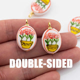 Hand-Painted Ceramic Rose Lobster Crab Strawberry Tomato Dragonfly Sea Shell Palm Tree Hand-Painted Double Sided charm Hand-made in USA