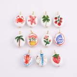 Hand-Painted Ceramic Rose Lobster Crab Strawberry Tomato Dragonfly Sea Shell Palm Tree Hand-Painted Double Sided charm Hand-made in USA