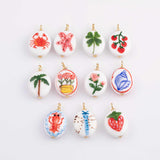 Hand-Painted Ceramic Rose Lobster Crab Strawberry Tomato Dragonfly Sea Shell Palm Tree Hand-Painted Double Sided charm Hand-made in USA