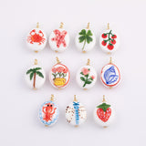 Hand-Painted Ceramic Rose Lobster Crab Strawberry Tomato Dragonfly Sea Shell Palm Tree Hand-Painted Double Sided charm Hand-made in USA