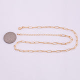 16" GOLD PVD Ion Plated Paperclip Necklace Round 4x10mm Tarnish Resistant