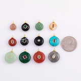 18K Gold Filled Natural Stone Pendant Round, Natural Stone Charm Bracelet Necklace for DIY Jewelry Making Supply