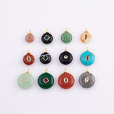 18K Gold Filled Natural Stone Pendant Round, Natural Stone Charm Bracelet Necklace for DIY Jewelry Making Supply