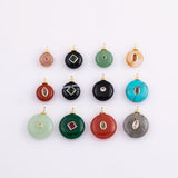 18K Gold Filled Natural Stone Pendant Round, Natural Stone Charm Bracelet Necklace for DIY Jewelry Making Supply