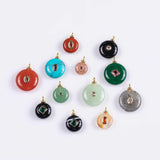 18K Gold Filled Natural Stone Pendant Round, Natural Stone Charm Bracelet Necklace for DIY Jewelry Making Supply