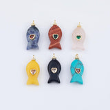 Gemstone Fish Pendant Natural Stone CZ Charm for Necklace Bracelet Jewelry Making DIY Supply