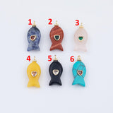 Gemstone Fish Pendant Natural Stone CZ Charm for Necklace Bracelet Jewelry Making DIY Supply