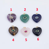 Gemstone Heart Pendant Natural Stone CZ Charm for Necklace Bracelet Jewelry Making DIY Supply