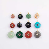 18K Gold Filled Natural Stone Pendant Round, Natural Stone Charm Bracelet Necklace for DIY Jewelry Making Supply