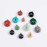 18K Gold Filled Natural Stone Pendant Round, Natural Stone Charm Bracelet Necklace for DIY Jewelry Making Supply