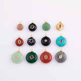 18K Gold Filled Natural Stone Pendant Round, Natural Stone Charm Bracelet Necklace for DIY Jewelry Making Supply