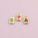 Mahjong tiles charm 18k Gold Filled charm bar charms for bracelets and necklaces minimalist cz pave silver for jewelry making diy