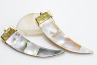 Boho Flat Mother of Pearl / Abalone Pendant-- Tibetan Handcrafted Teeth / 77MM Tusk Pendant with Bail