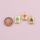 Mahjong tiles charm 18k Gold Filled charm bar charms for bracelets and necklaces minimalist cz pave silver for jewelry making diy