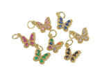 1 pc 18K Gold Butterfly Cubic Zirconia Bracelet Necklace Pendant Earring Charm Gift for Jewelry Making-9x11mm- 1 pc per order